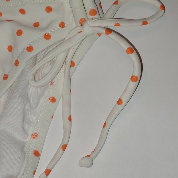Victoria' Secret Double Tie Bikini Bottom Medium NWOT White Orange Polka Dots - Picture 8 of 14